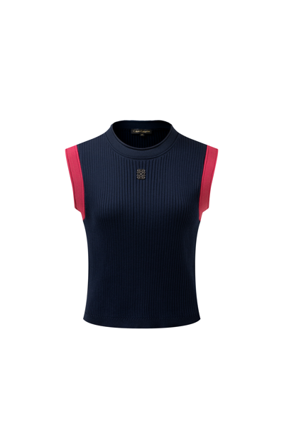 SleevelessRibbed Vest With Logo Navy