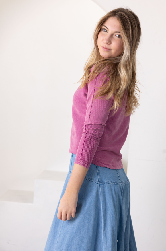 Fuschia Pink Button Ribbed Top