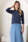 Navy WashButton Ribbed Top