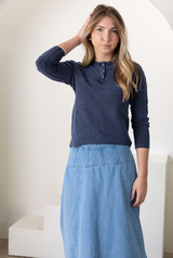 Navy WashButton Ribbed Top