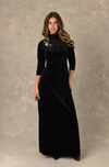 Black Velvet Crystal Bow Maxi Dress