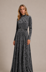 KAIA Silver Mist Belted Maxi Dress