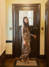JackieO Elegant Cheetah Taupe Print Velvet Maxi Dress