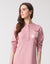 Button Front Nightgown with Satin Pocket and Logo Motif Pink