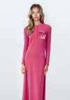 Button Front Nightgown with Satin Pocket and Logo Motif Pink