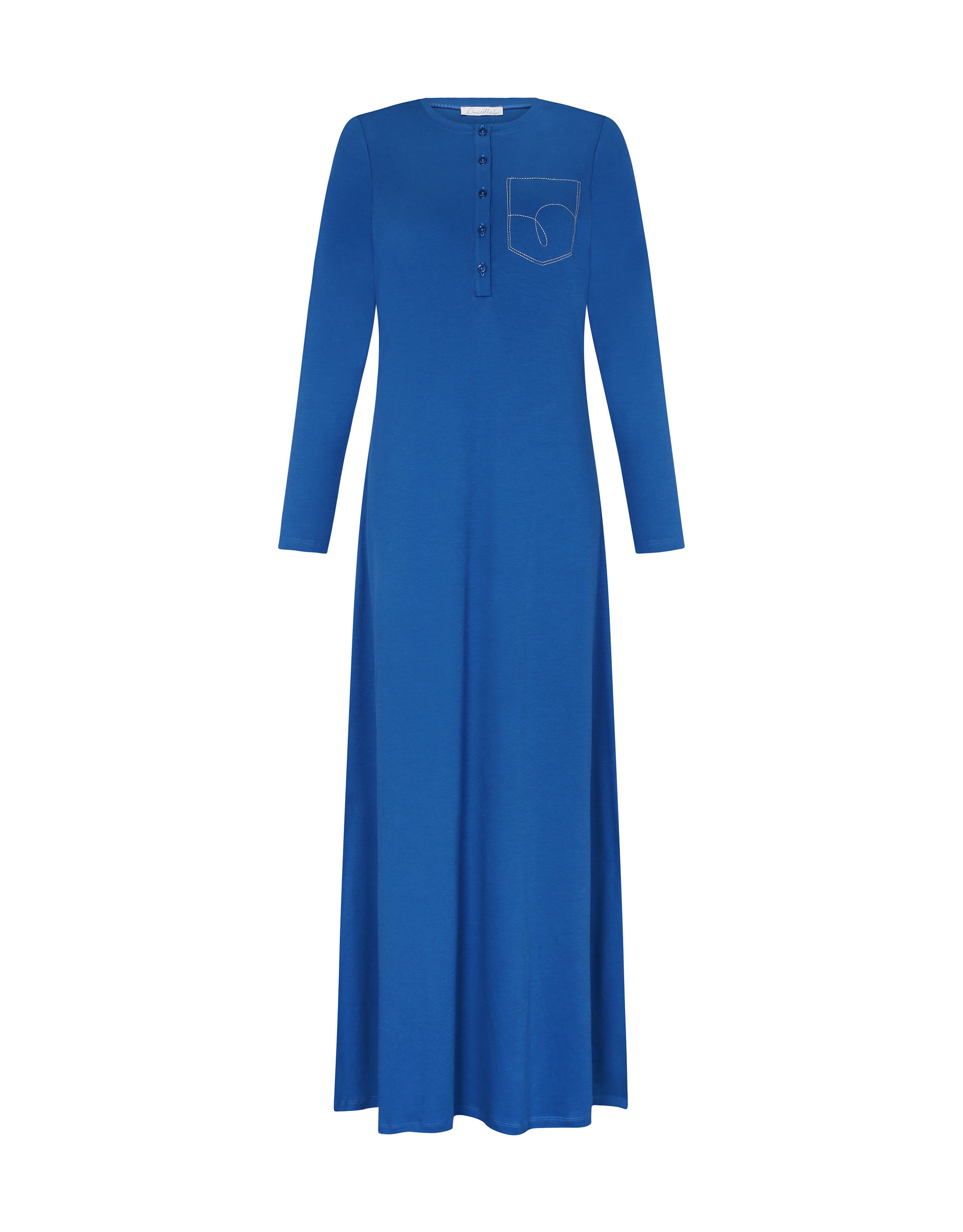Button Front Nightgown with Pocket Motif Royal