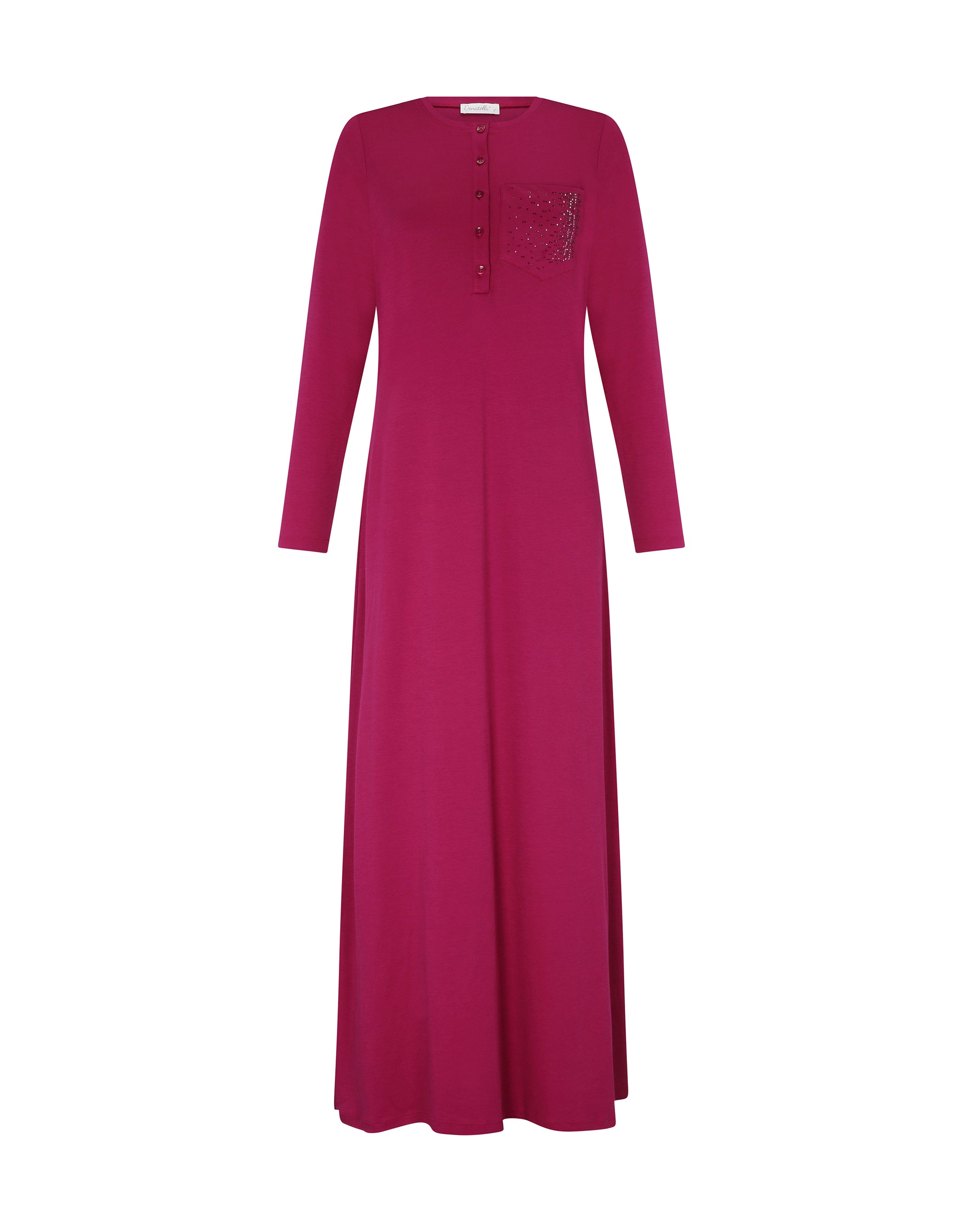 Button Front Nightgown with Sparkly Pocket Fuschia