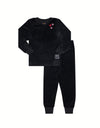 Sprinkled Hearts Plush Velour Kids Pajamas Legging PlaywearSet Black