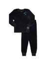 Scribble Patch Plush Velour Kids Pajamas Legging Playwear Set Black