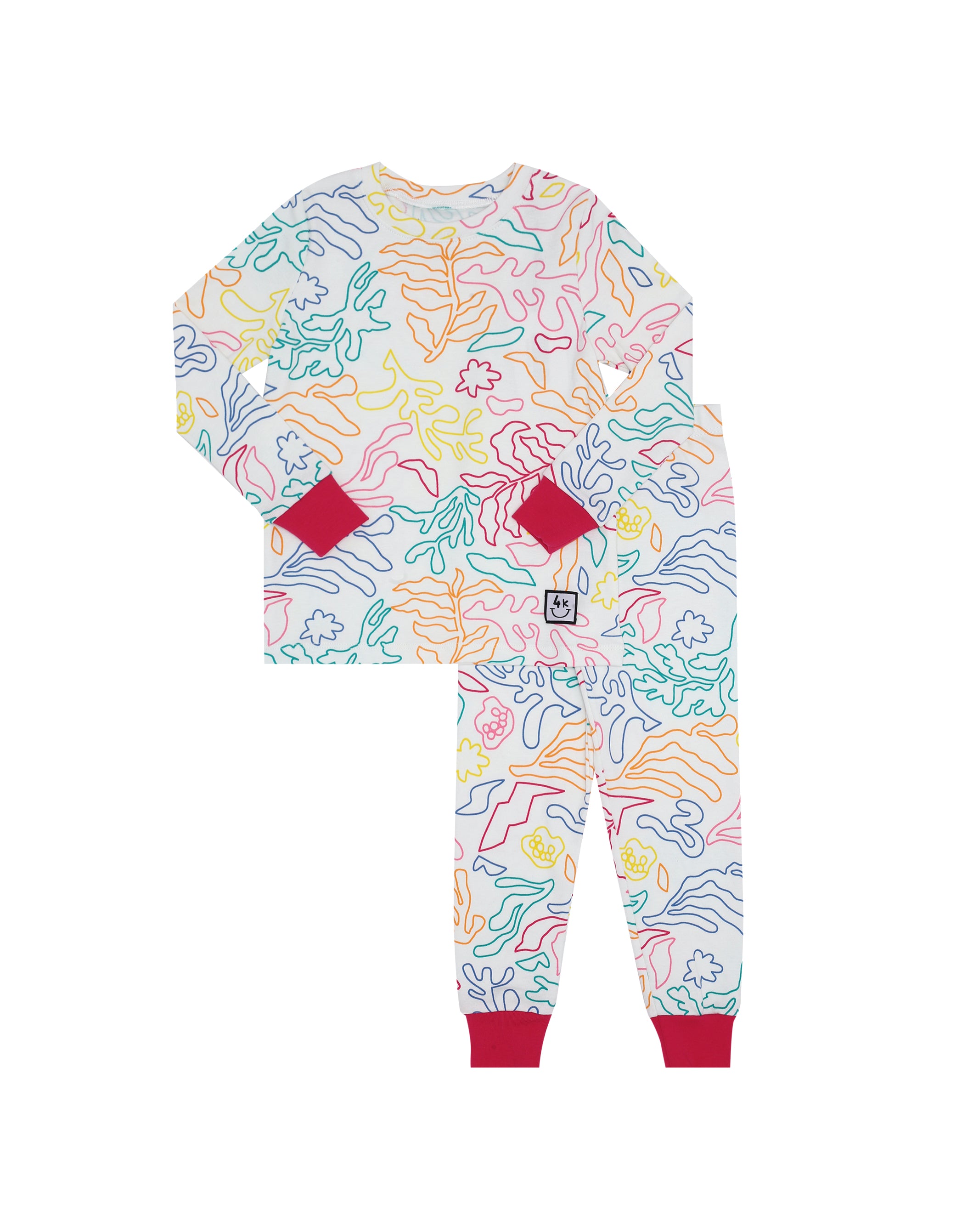 Pima Cotton Fresh Leaves Kids Pajamas Legging Playwear Set Hot Pink