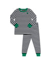 Striped Pima Cotton Kids Pajamas Legging Playwear Set With Scribble Patch Black Green