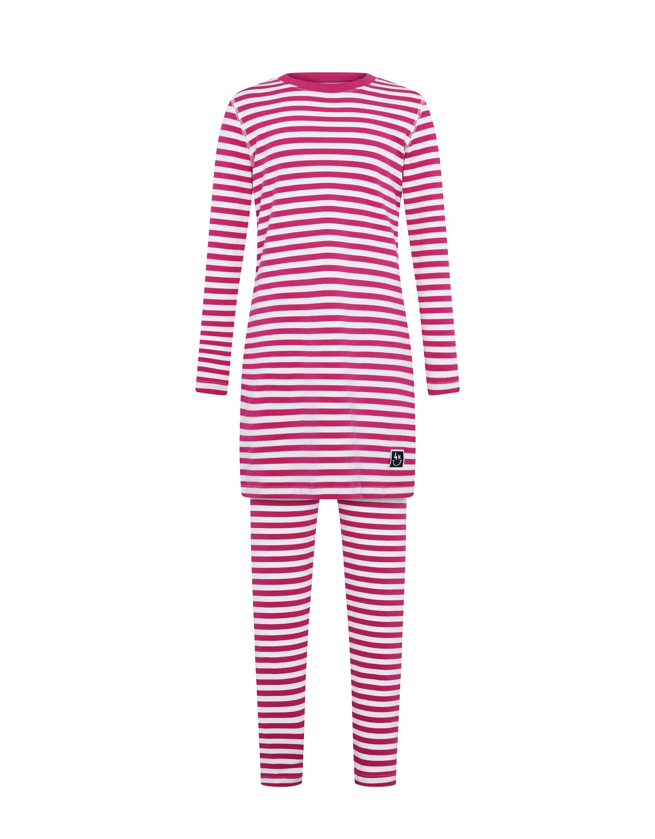 Pima Cotton Kids Tunic Pajamas Legging Set Stitched Seam Burgundy Pink