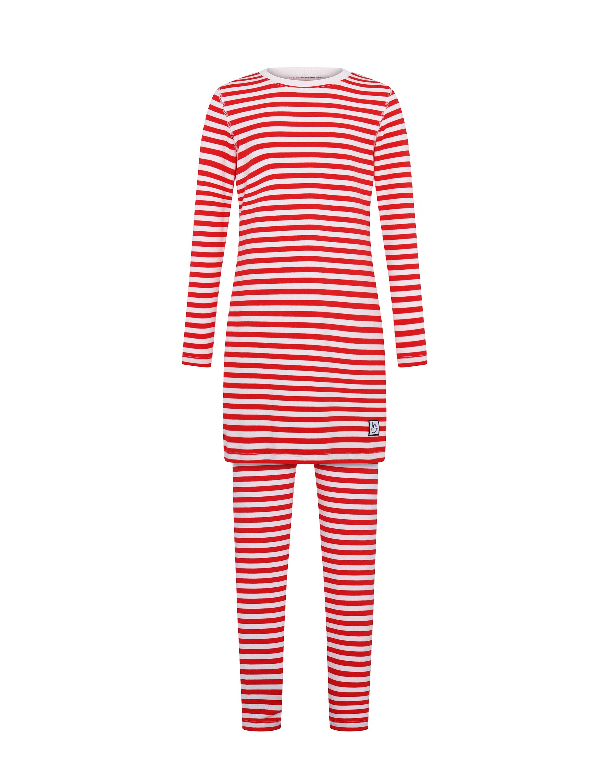 Pima Cotton Kids Tunic Pajamas Legging Set Stitched Seam Red Pink