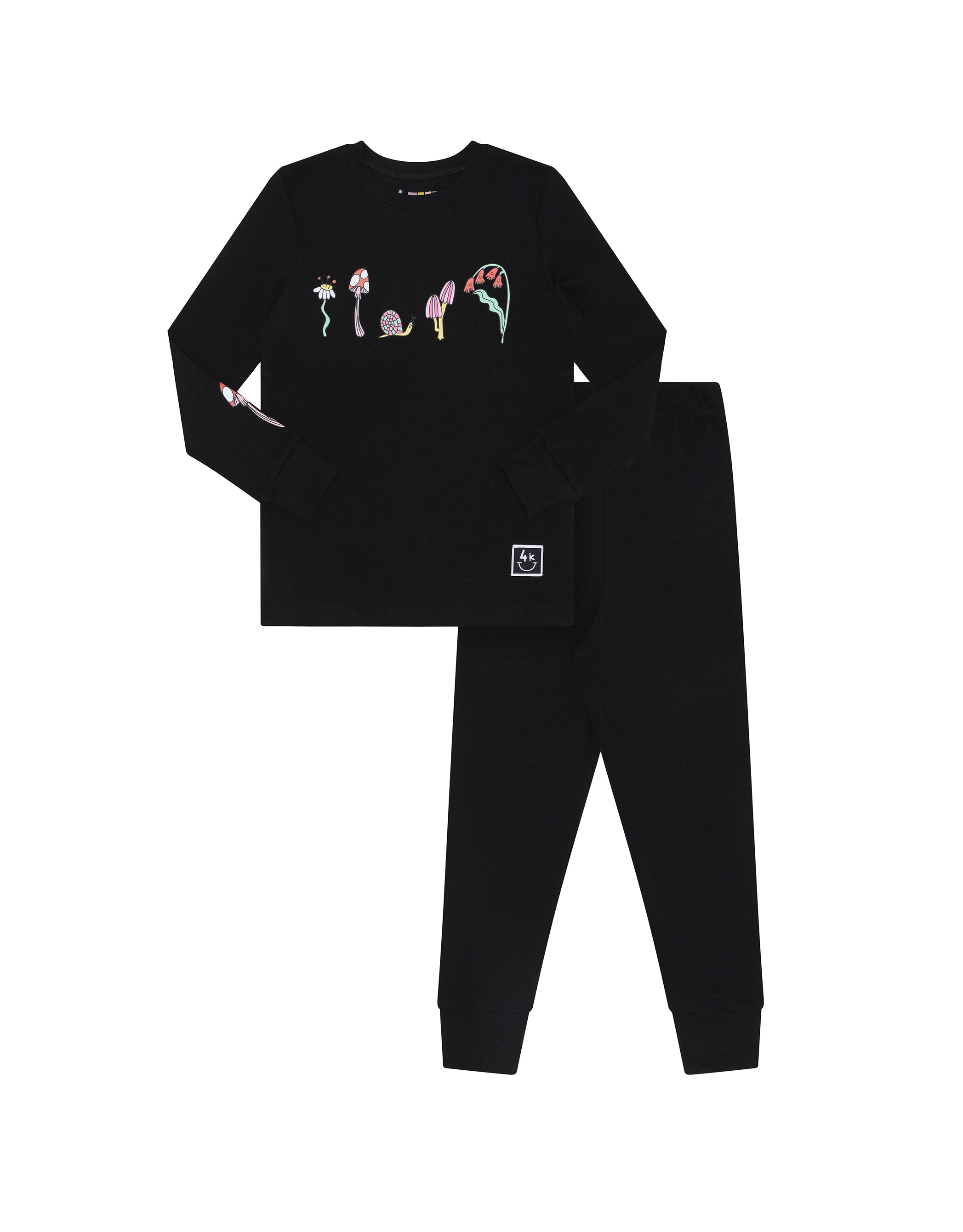 Pima Cotton Mini Mushroom Girl Pajama Set Black