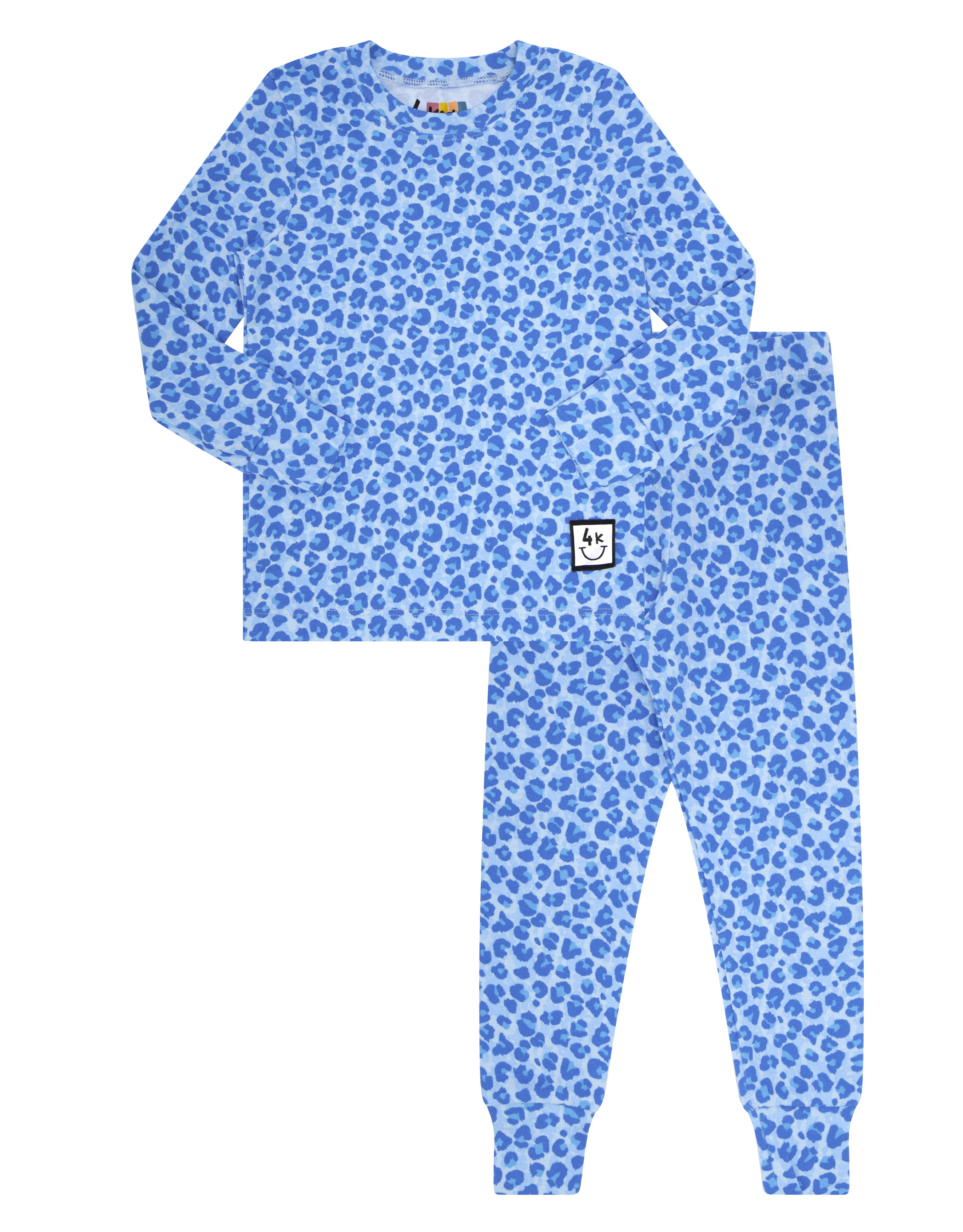 Kids Pima Cotton Blue Leopard Pajama Set
