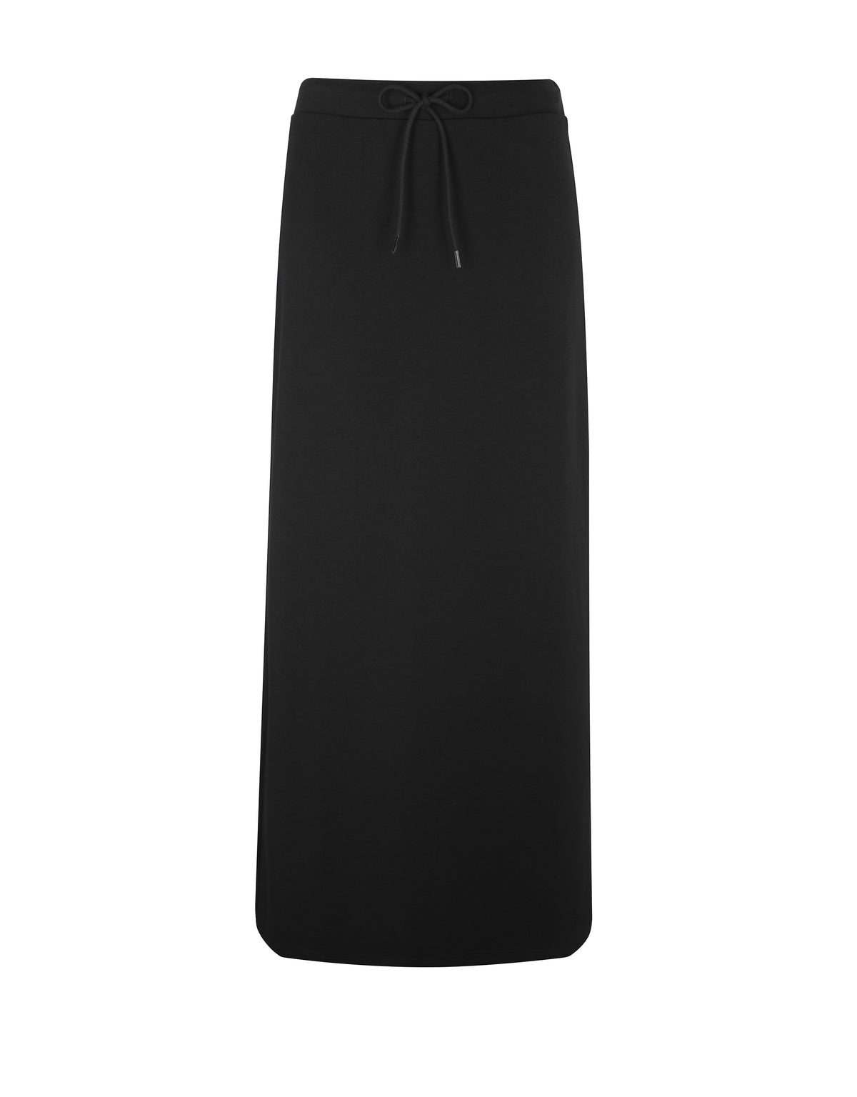 Black maxi skirt with drawstring waist, solid front