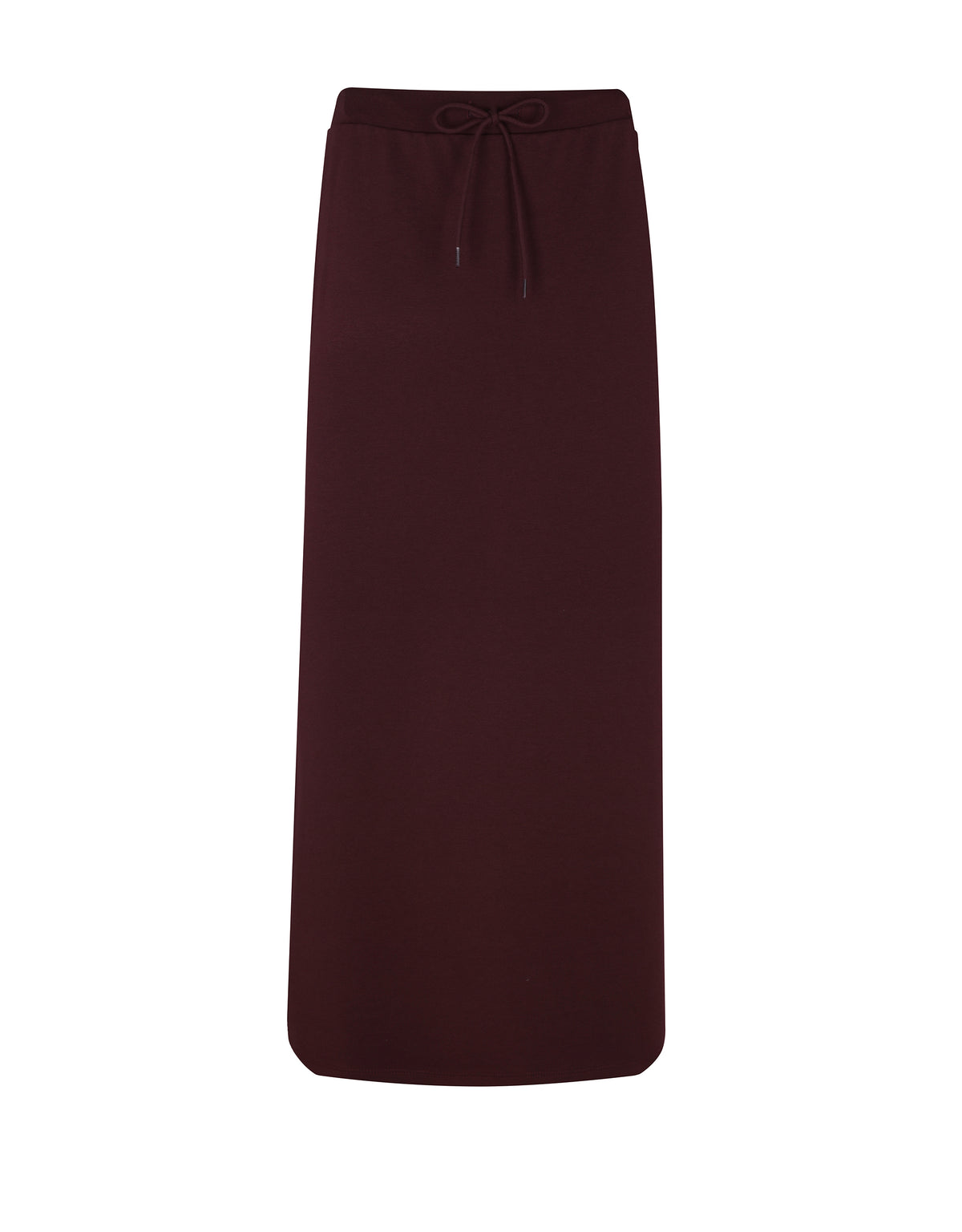 Burgundy maxi skirt with drawstring bow and wide waistband