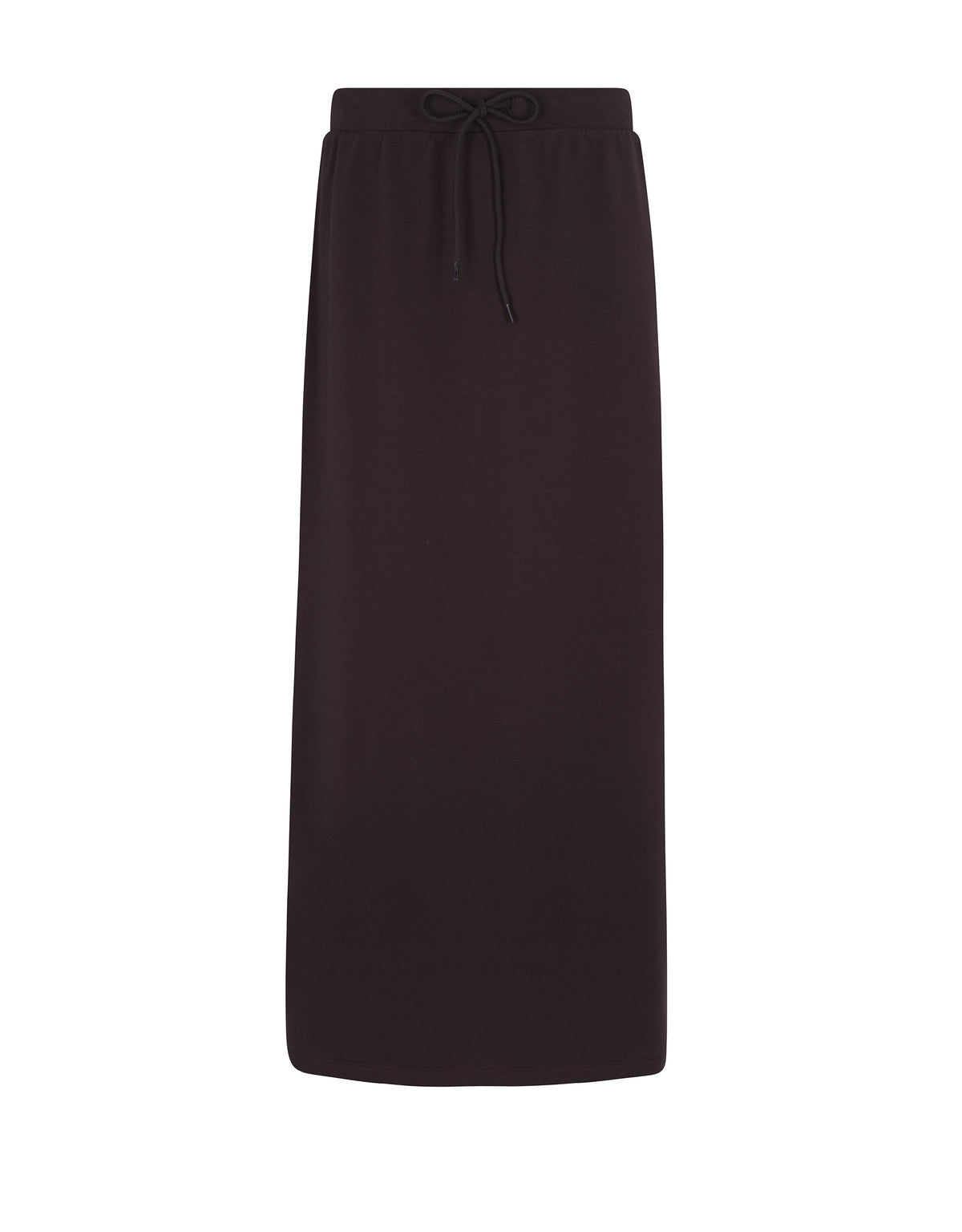 Dark maxi skirt with drawstring waistband and straight silhouette