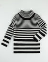 Kids Rib Knit Striped Turtle Neck Sweater Black Ivory