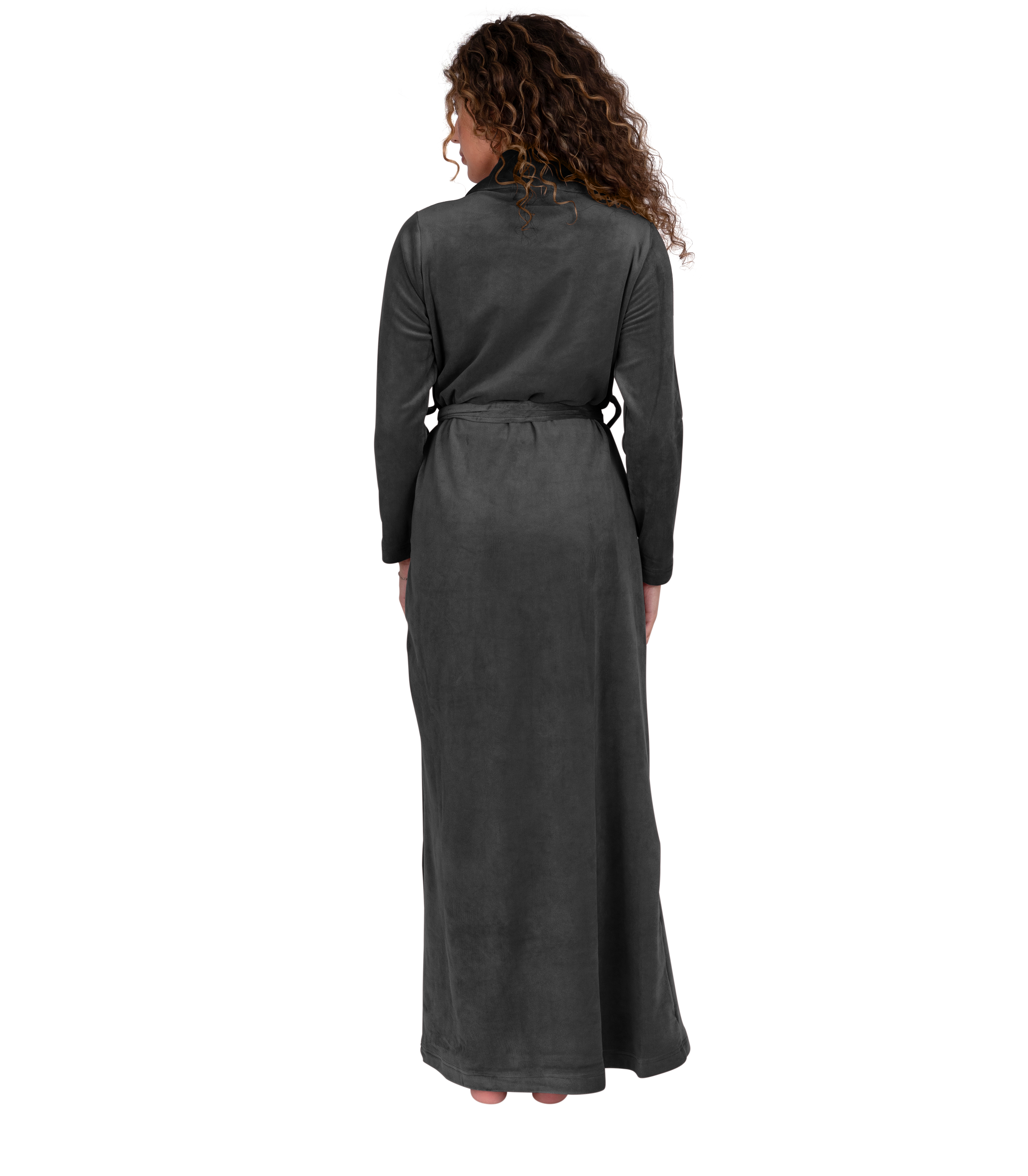 Ultra Soft Plush Velour Belted Shawl Collar Wrap Robe Grey