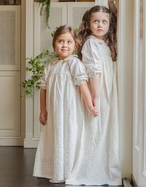 Girls Maxi Dress Shabbos Robe with Tonal Embroidery Ivory