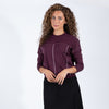 Eggplant Long Sleeve Top With Contrast Stitch Panel Detailing