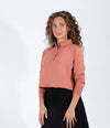 Peach Cropped Polo Top With Button Front Detail