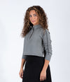Heather Grey Cropped Polo Top With Button Front Detail