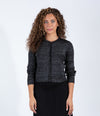 Black Metallic Button Front Cardigan With Long Sleeves And Fitted Design