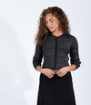 Black Metallic Button Front Cardigan With Long Sleeves And Fitted Design