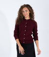 Burgundy Heather Ribbed Cardigan With Speckled Dot Detail And Classic Button Front Design