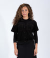 Black Short Sleeve Button Down Top With Contrast Stitching And Front Pockets
