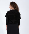 Black Short Sleeve Button Down Top With Contrast Stitching And Front Pockets