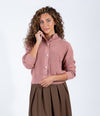 Heather Salmon Ribbed Cardigan With Statement Buttons And High Neckline