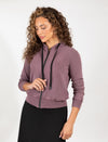 Soft- Washed Plum Zip-up Hoodie With Ribbed Details