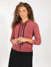 Soft- Washed Burgundy Zip-up Hoodie With Ribbed Details