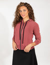 Soft- Washed Burgundy Zip-up Hoodie With Ribbed Details