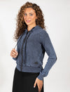 Soft- Washed Navy Zip-up Hoodie With Ribbed Details