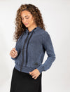 Soft- Washed Navy Zip-up Hoodie With Ribbed Details