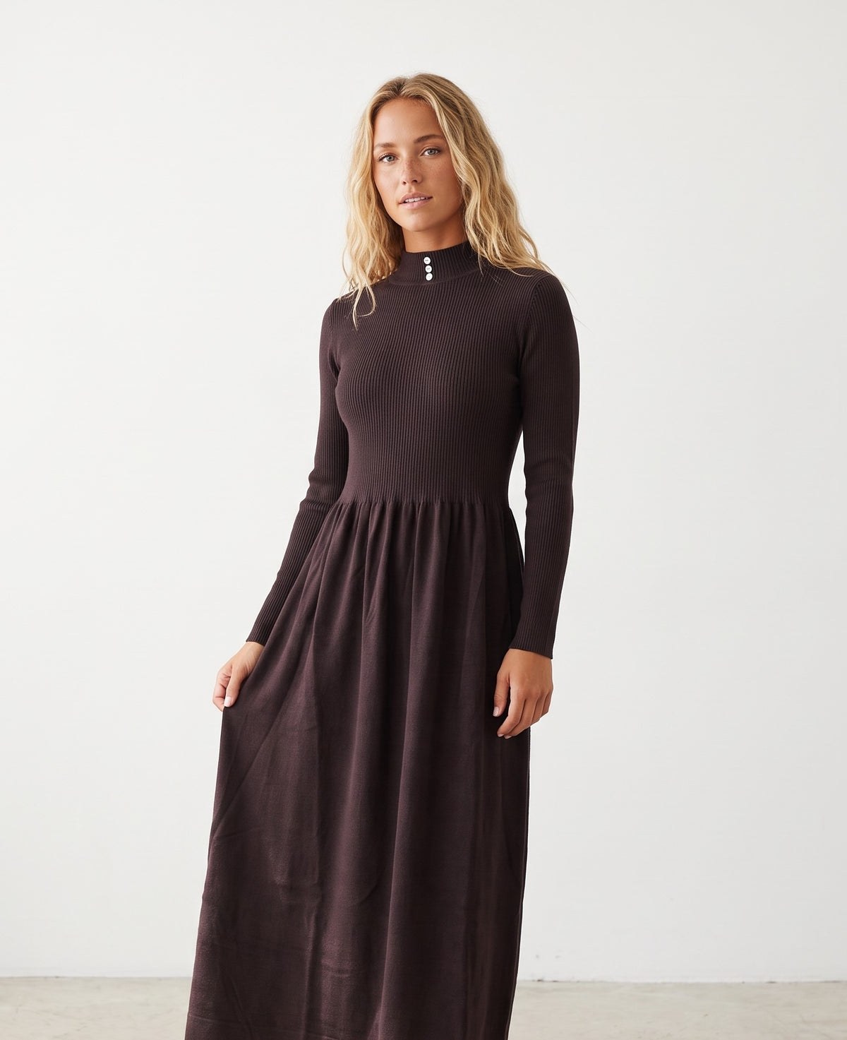Heather Brown Textured Knit Maxi Dress