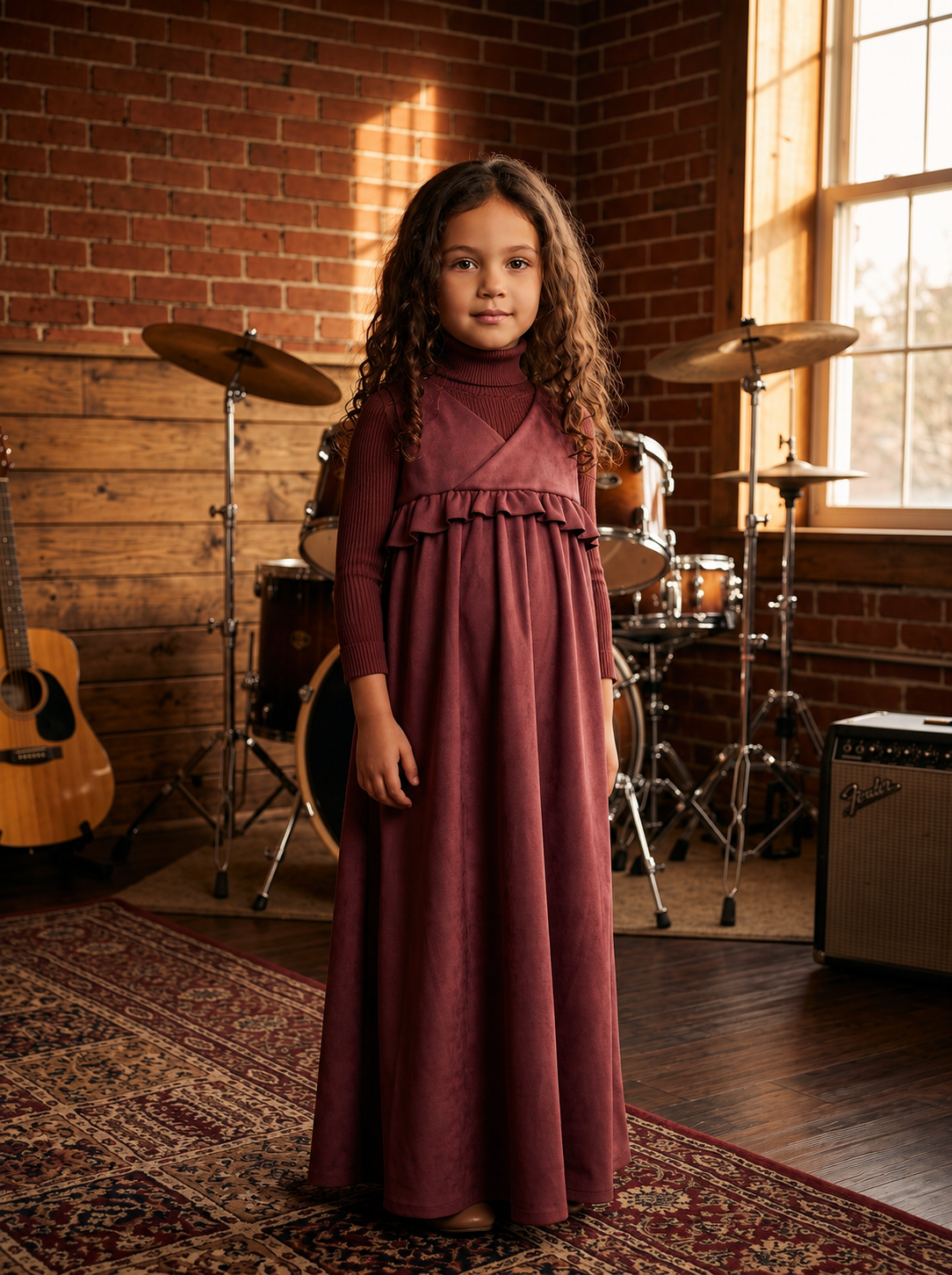 Burgundy V-Neck Maxi Jumper