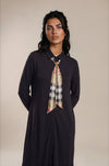 Black Plaid Tie Collar Maxi Dress
