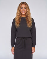 Dark crewneck sweatshirt with small chest monogram, long sleeves and ribbed cuffs