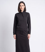 Dark maxi skirt with drawstring waist and straight hem