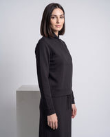 Dark side-view shawl-neck pullover with long sleeves and front pocket
