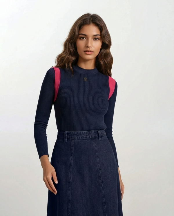 SleevelessRibbed Vest With Logo Navy