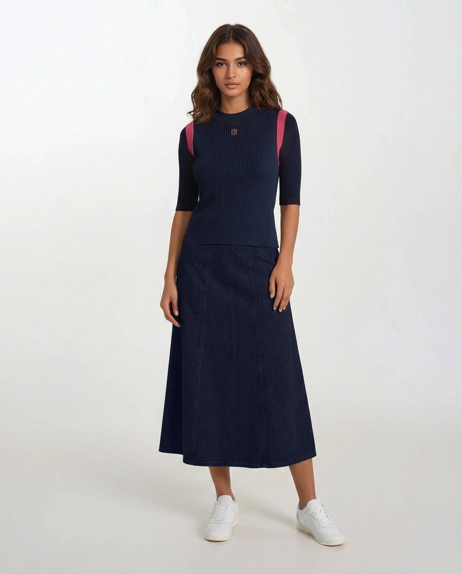 SleevelessRibbed Vest With Logo Navy
