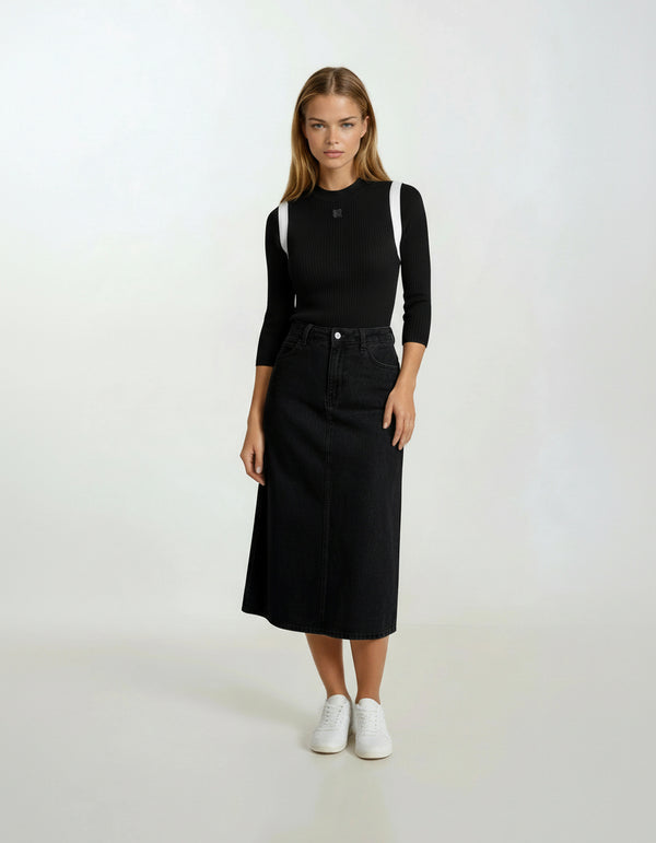 SleevelessRibbed Vest With Logo Black