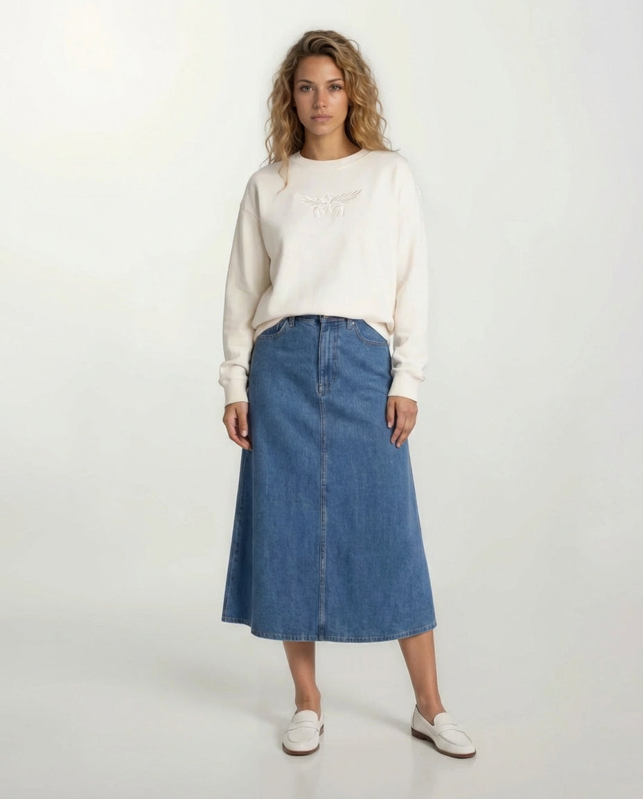 Top With Minimalist Embroidered Motif Ivory