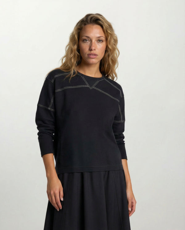 Black Contrast Stitching Top